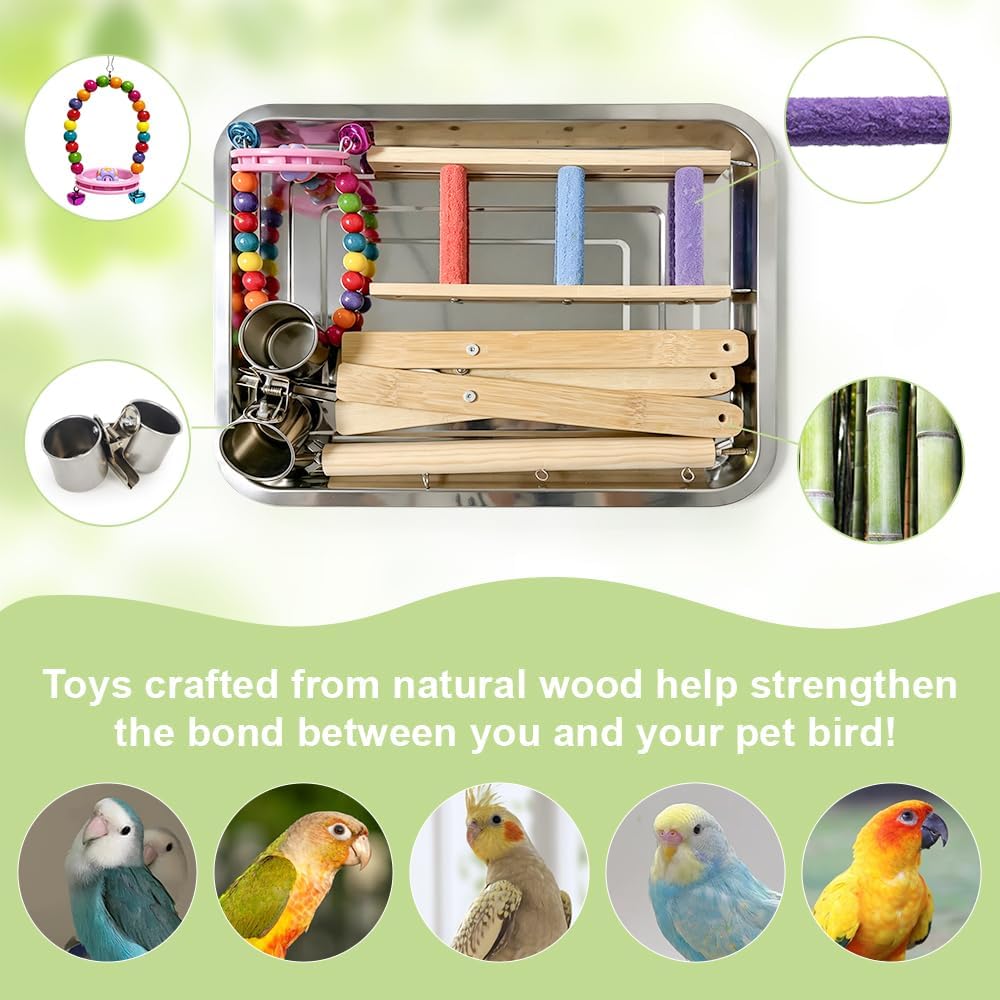 Bird Playstand Exercise Bird Play Perch Ladder with Feeder Cups Swing Toys