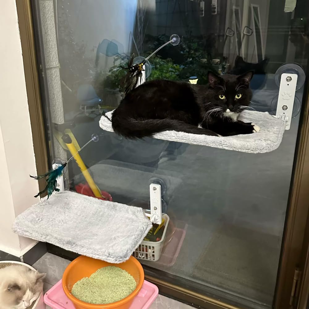 2-in-1 Cat Wall Bed & Window Bed,Cat Wall Hammock with Plush Washable Cover