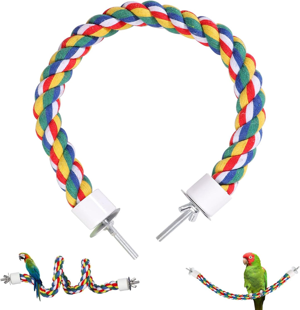 Colorful Bird Rope Perch Stand, Birdcage Swing Spiral Toys, Bird Climbing Standing Bungee Rope Perches Chew Toys Cage Accessories for Cockatiels Parrots Birds (15.7 inch /40 cm)