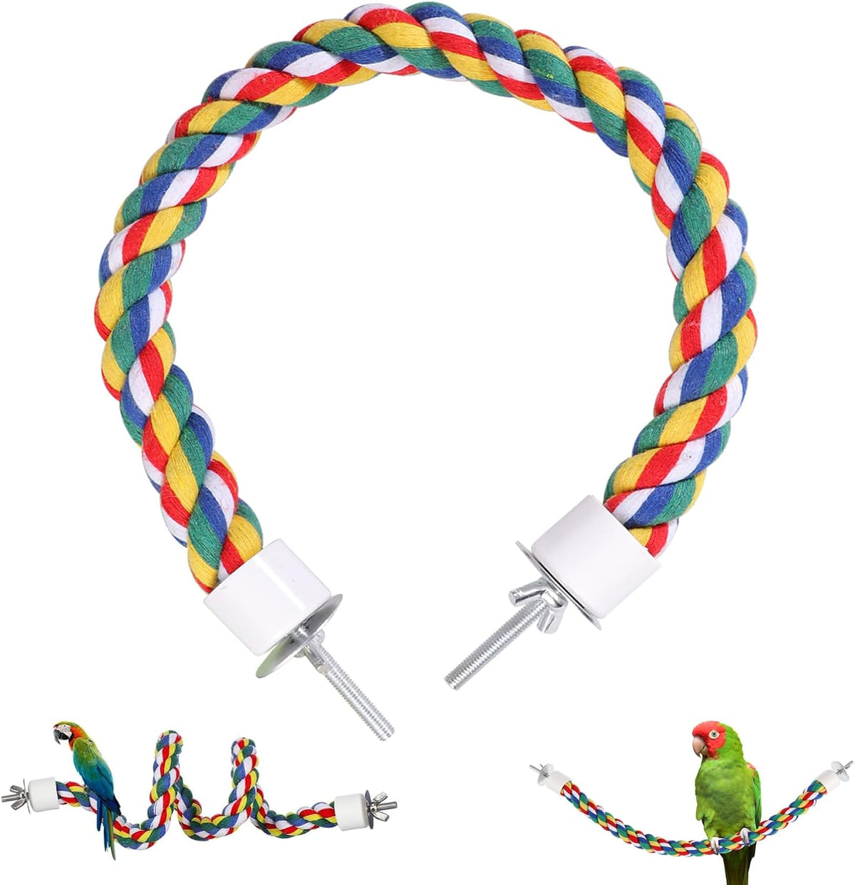 Colorful Bird Rope Perch Stand, Birdcage Swing Spiral Toys, Bird Climbing Standing Bungee Rope Perches Chew Toys Cage Accessories for Cockatiels Parrots Birds (15.7 inch /40 cm)