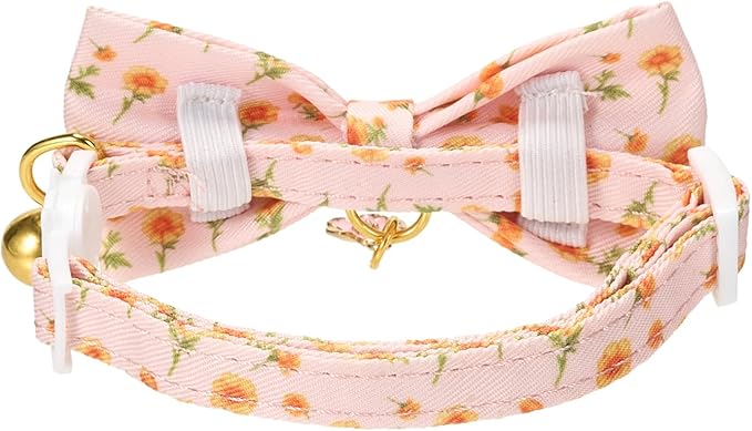 2 Pack Cat Collars, Removable Bowtie, Floral Pattern, Safety Breakaway Clasp - Image 6