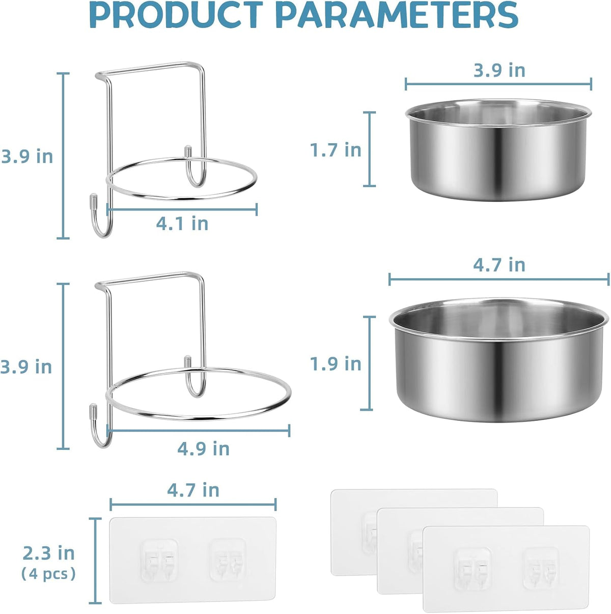 2 Pcs Wall Mounted Cat Food Water Bowls for Small Pets, S (12+19 OZ)
