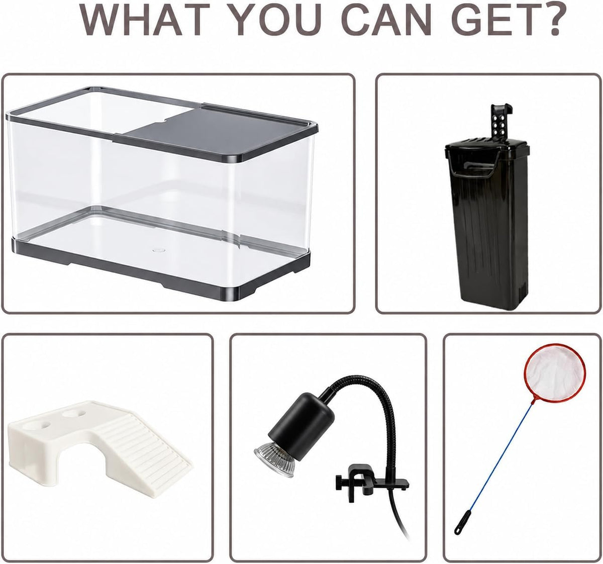 Upgraded 3 GAL Turtle Tank Kit(Tank+3.5W Filter+Light+Basking Platform),Fish Tank Starter Kit, Aquarium for Crabs,Fishes,Amphibians,Reptiles