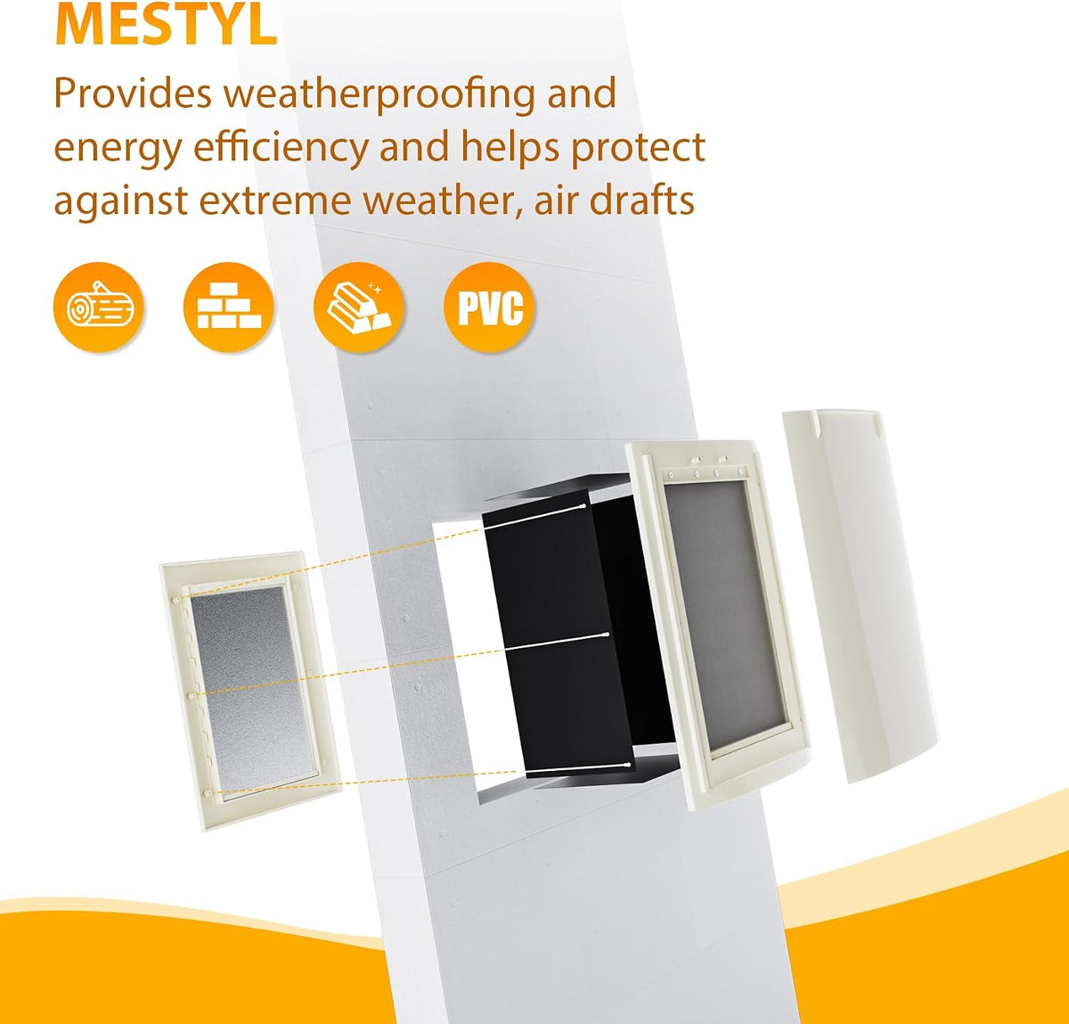 mestyl Dog Door for Wall, Pet Door, Doggie Door with Adjustable Tunnel, Double Magnetic Flaps and Sliding Lock Panels, 3-Flap Dog Door and Cat Door, Easy to Install, White, Large
