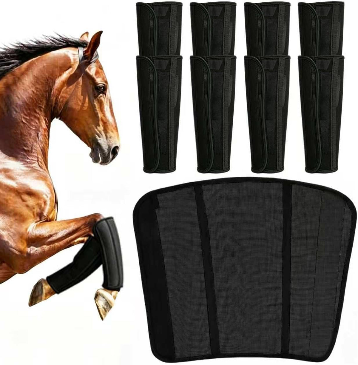Horse Fly Boots,Fly Boots for Horses Set,Reduce Stomping (Black 4pcs)