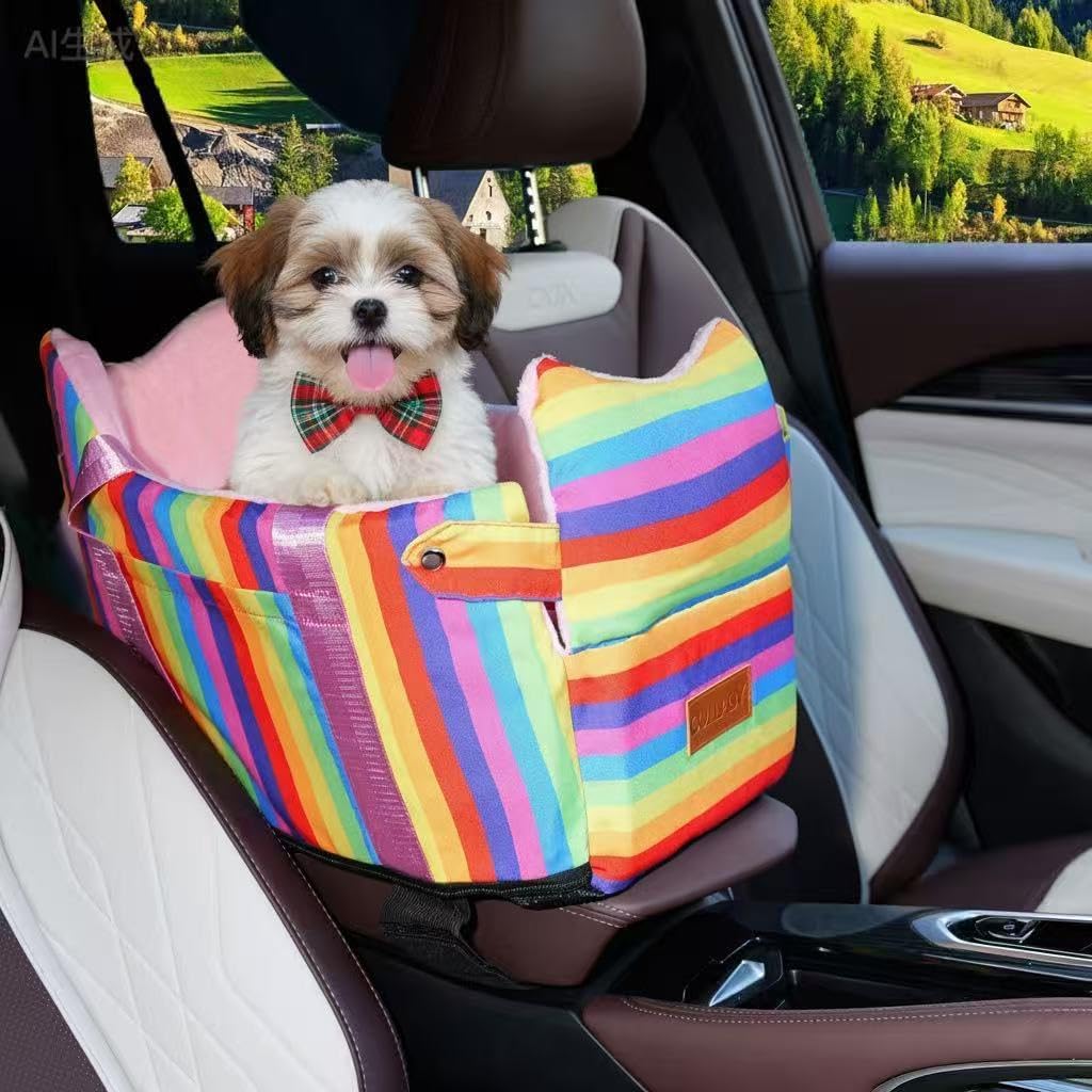 Console Dog Car Seat for Small Dogs to 15lbs (Blue& White Stripes)