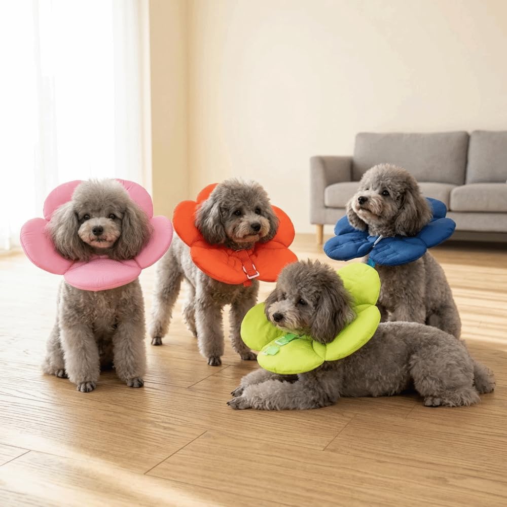 Soft Cloth Dog Recovery Collar,Adjustable Hook and Loop Pet Cone E-Collar,Post Surgery Protective Neck Cone for Small Medium Dogs & Cats(L,Orange)