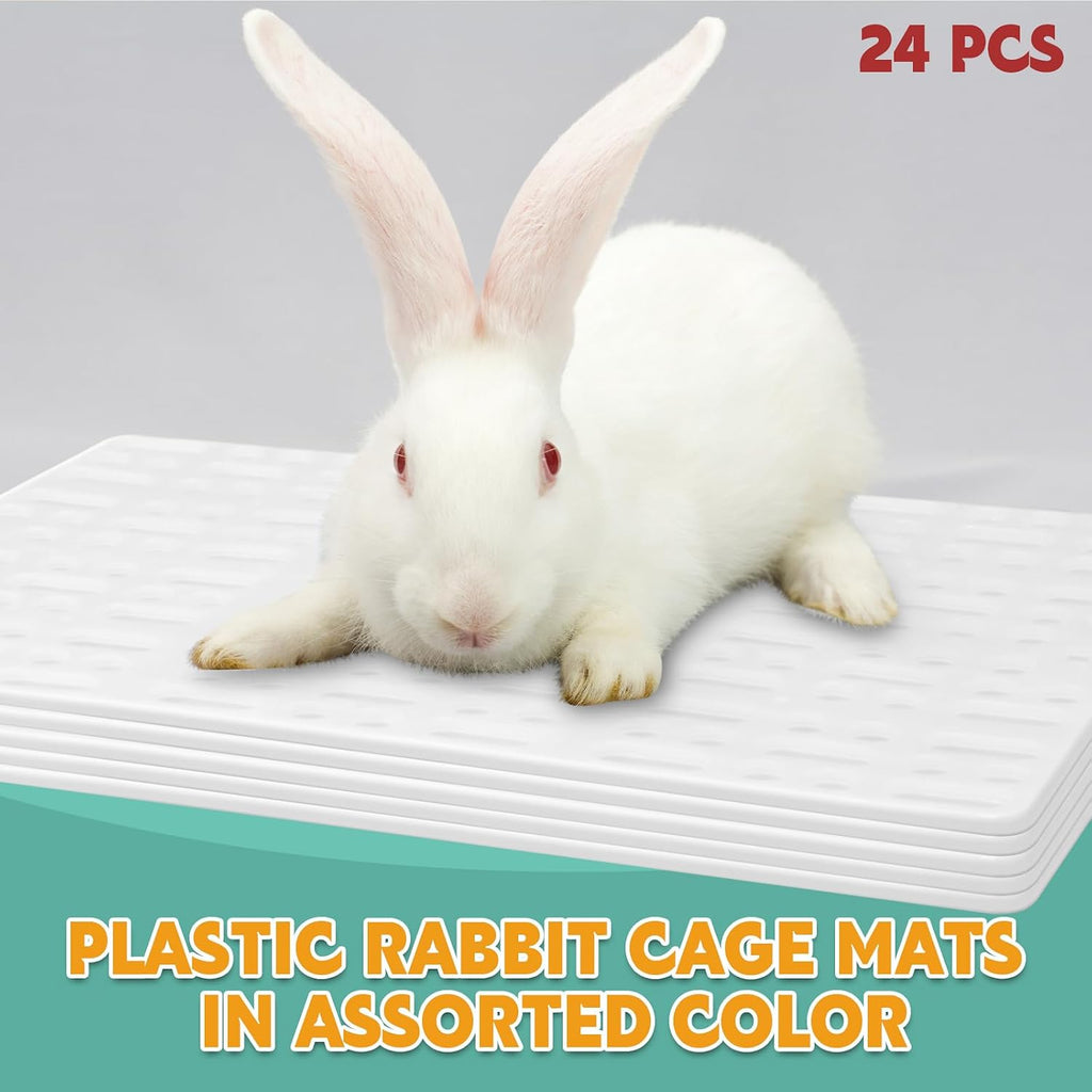 BBTO 24 Pieces Plastic Rabbit Cage Mat Durable Rabbit Feet Pad Small Animal Feet Pad Cage Resting Mat with a Convenient Connectors, Bunny Pads for Easy Cleaning for Bunny Rat Guinea Cats(White)
