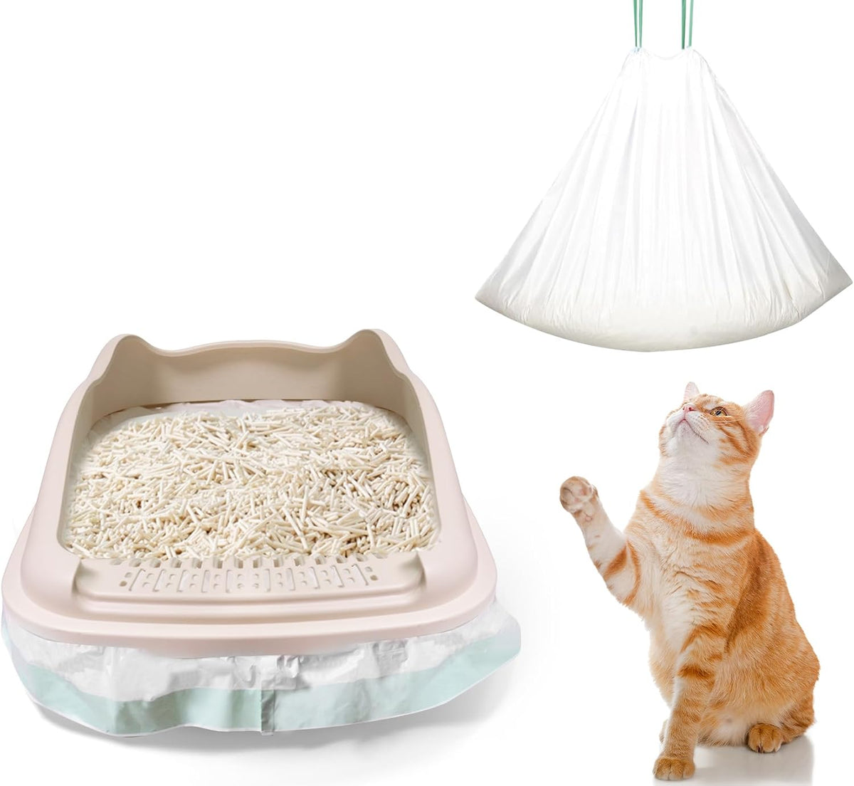40 Count Jumbo Cat Litter Box Liners - 2 Mil Thick & Claw Resistant, 37"x18" Drawstring Bags for Deep Pans, Leakproof & Tear Proof Heavy Duty Liners