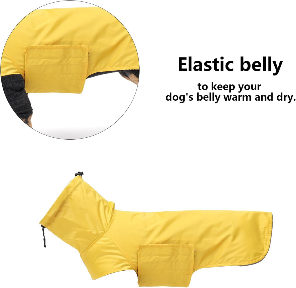 Geyecete Dachshund Raincoat,Miniature Dachshund Raincoat Waterproof Adjustable Dachshund Raincoat with High Neck with Harness Hole for Dachshund-Yellow-L