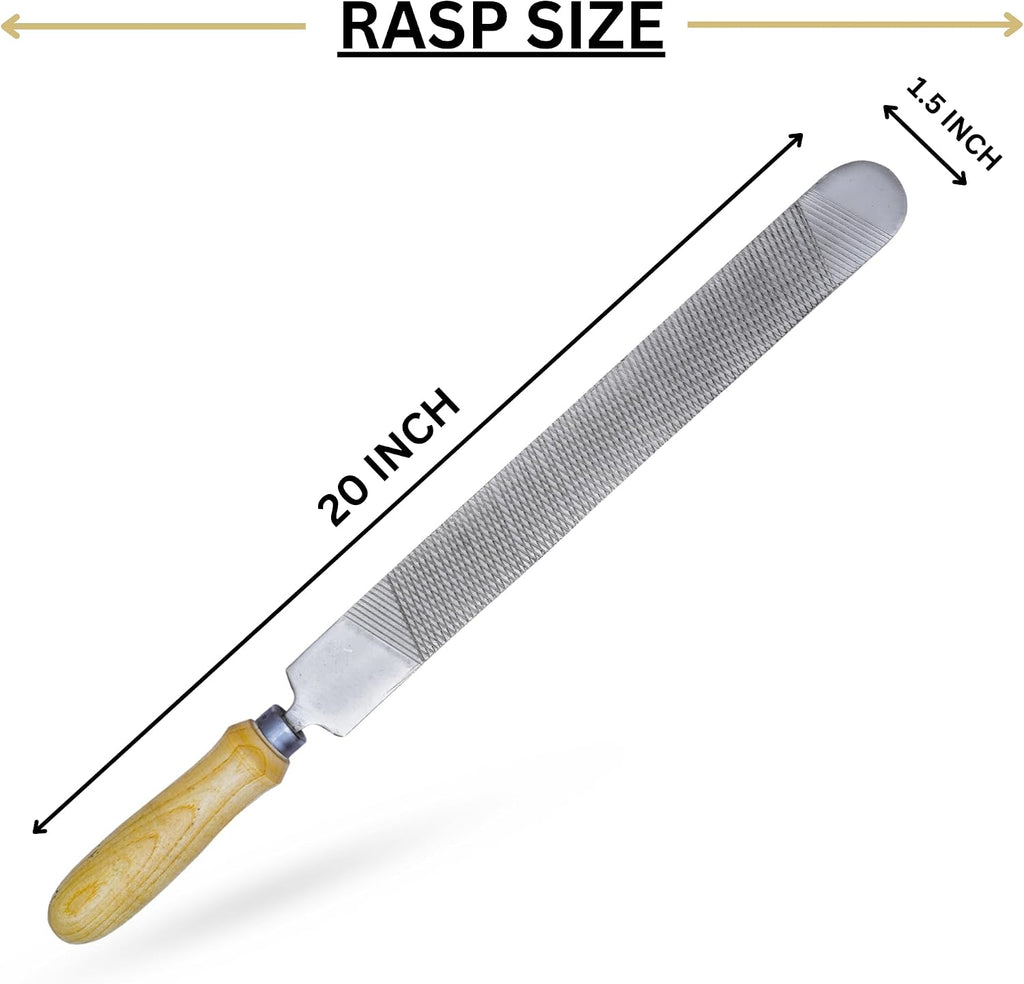 20" Hoof Rasp & Horseshoe File, Dual-Sided Coarse & Fine Farrier Rasp, Carbon Steel Hoof Trimming Tool with Non-Slip Wooden Handle for Horses, Goats, Cows & Livestock