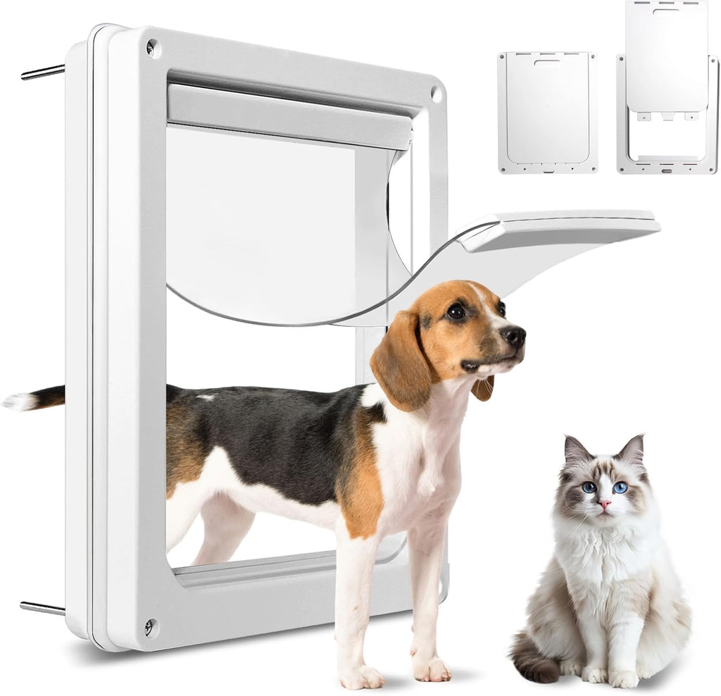 Never Rust Plastic Dog Door with Soft Clear Magnetic Flap and Snap-in Closing Panel, 12x14'' 2-Way Locking Pet Door for Doors and Walls up to 2.17'' Thick, Weatherproof Cat Door, Easy to Install (S)