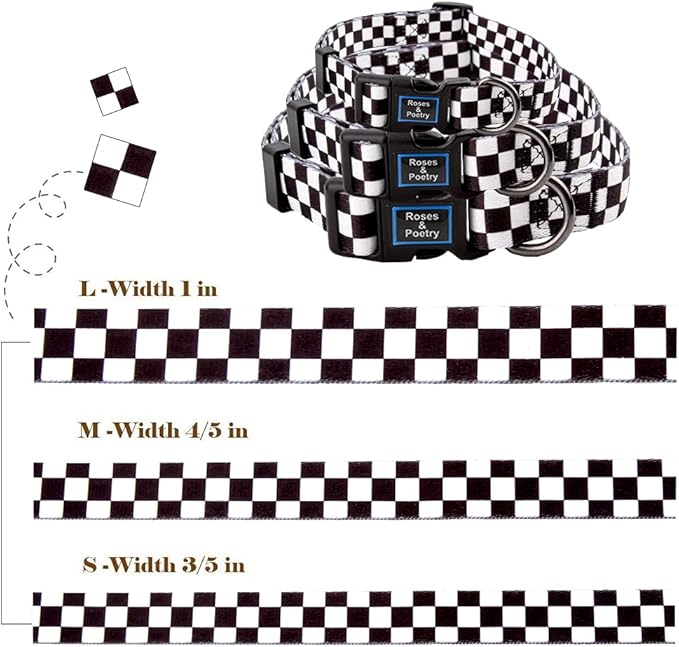Roses&Poetry Dog Collar with Colourful Checkered Patterns, Adjustable Durable - Image 3