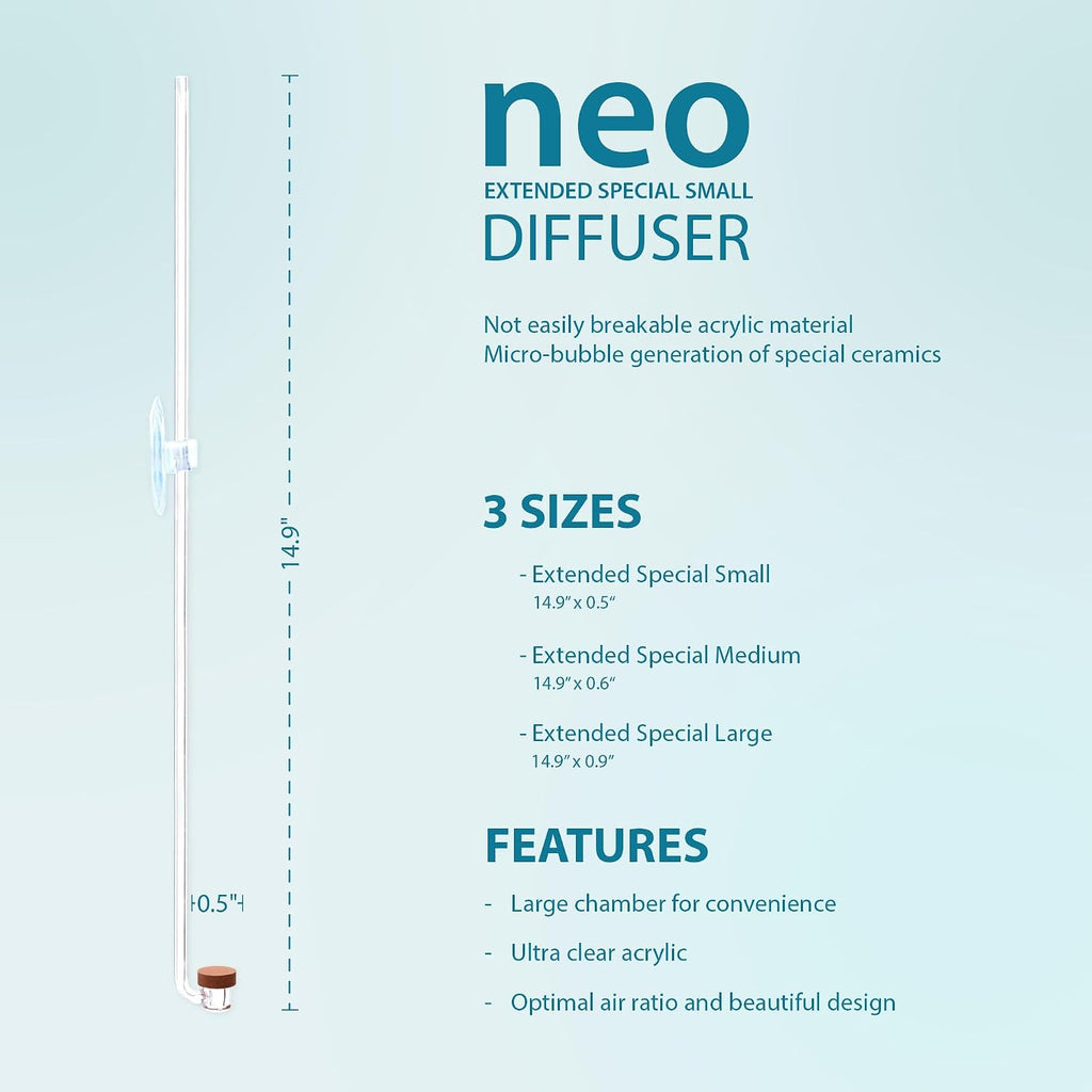Aquario Neo CO2 Aquarium Diffuser - CO2 Diffuser Aquarium Kit, CO2 Diffuser for Aquarium Plants, CO2 System for Aquarium - Extended Special Diffuser, Small