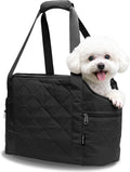 Lightweight Dog Purse Carrier for Small Dogs up to 15 lbs, Dog Tote Bag Puppy Carrier, Soft Plush Interior, Safety Leash Clip, 4 Side Pockets Dog Carrier Bag for Travel & Walking, Black