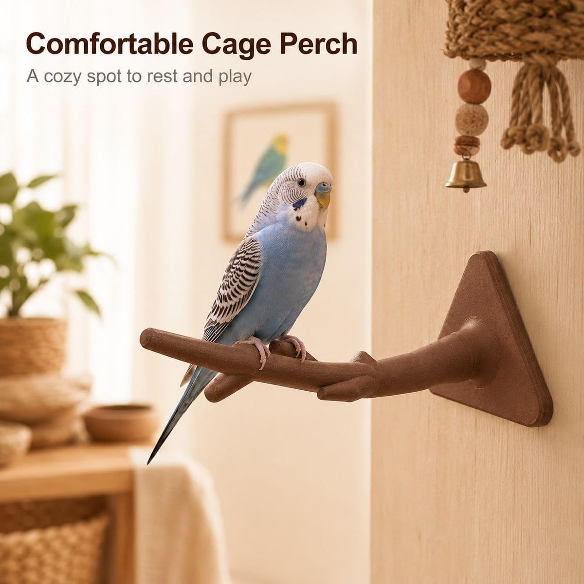 Natural-Texture Tree Branch Bird Perch, 3D Printed Organic Shape Parrot Stand for Cages, Secure Grip Bird Cage Accessories for Cockatiels, Conures, Budgies, Lovebirds and Finches