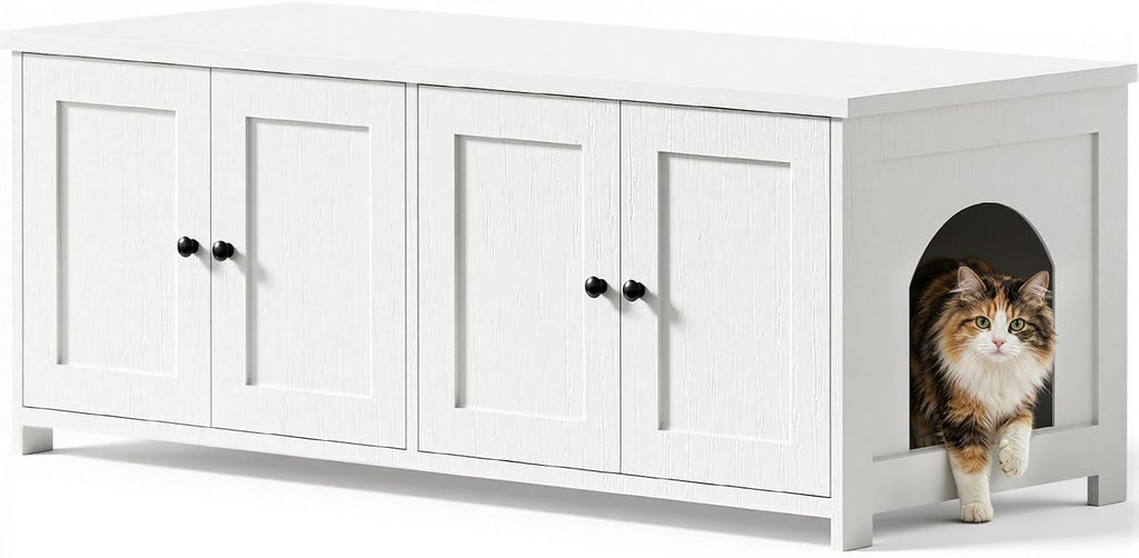 Hidden Cat Litter Box Enclosure for 2 Cats, White