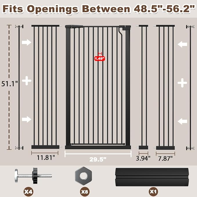 Fairy Baby 51.18" Extra Tall Pet Cat Gate, 48.5"-56.2" Extra Wide Baby Gate - Image 2
