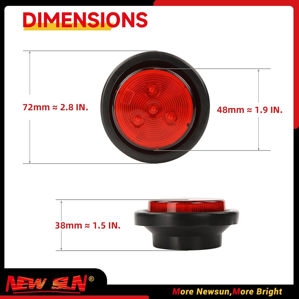NEW SUN® 2" Round LED Trailer Lights 5 Red 5 Amber, High-bright PIRANHA LED
