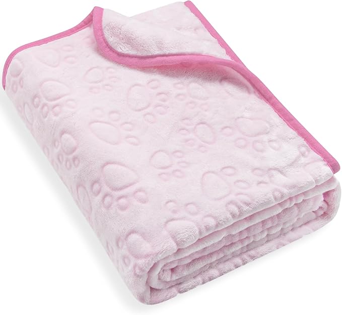 Stuffed Premium Soft Dog Blanket, Flannel Pink Stuff Cute Paw Print, 43 * 66 by STUFFED