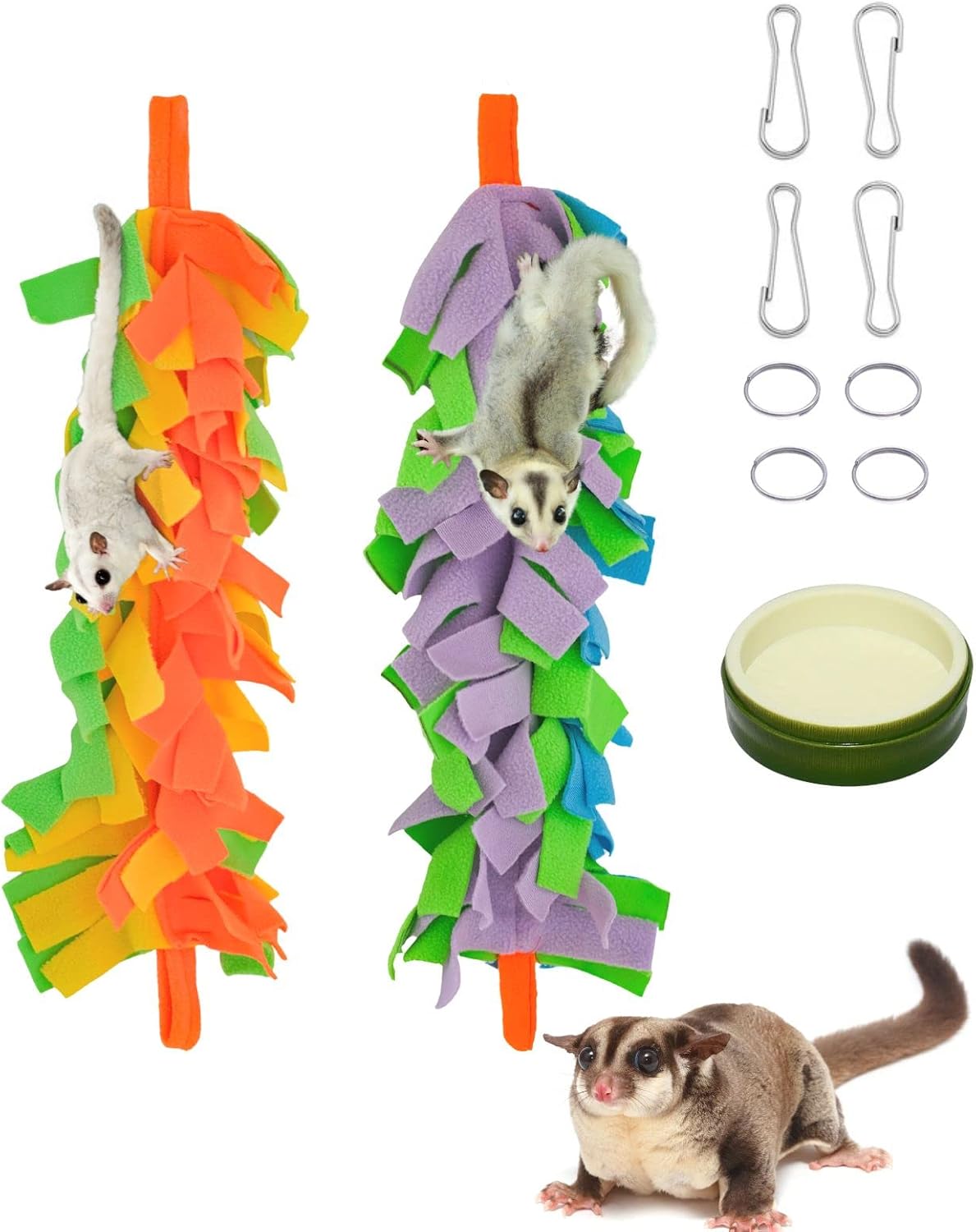 FABMODE 2 Packs Small Pet Toys, Sugar Glider Cage Accessories, Climbing Toys Swing Toys, Suitable for Ferret Birds Parrots Hamster Squirrel Chinchilla Guinea Pigs (with one Water Bowl)