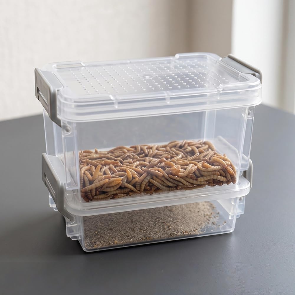 Two-Layer Mealworm Breeding Box Frass Separator Rearing Container