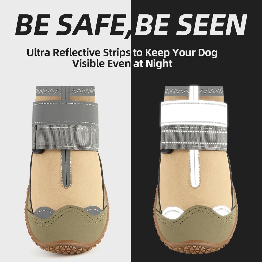 Dog Boots for Large Dogs, Medium Dog Boots & Paw Protectors for Hardwood Floors, Outdoor Dog Booties for Hot Pavement Winter Snow Hiking, Dog Shoes with Reflective Strips