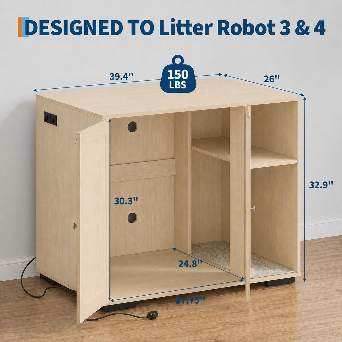 Hidden Cat Litter Box Enclosure Cabinet for Automatic Boxes