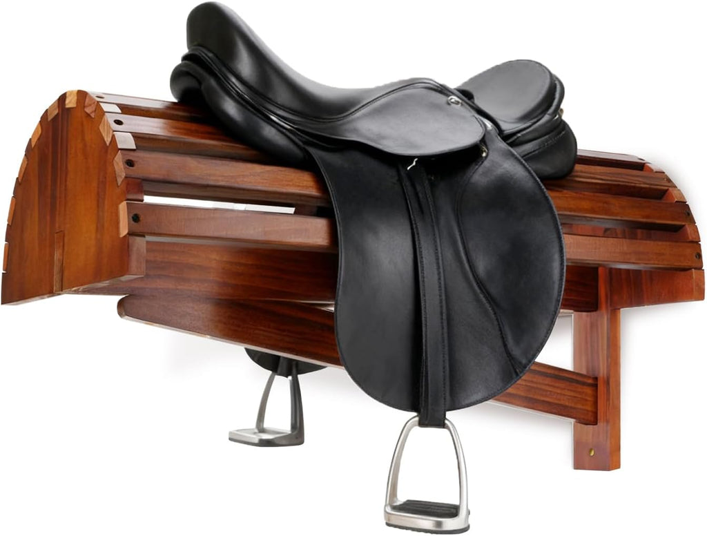 Wall-Mounted Wood Saddle Rack – Space-Saving Design with Reinforced Crossbars, Non-Abrasive Surface, Heavy-Duty Storage for Tack Room Organization, 23.6"x11.9"x13.3"