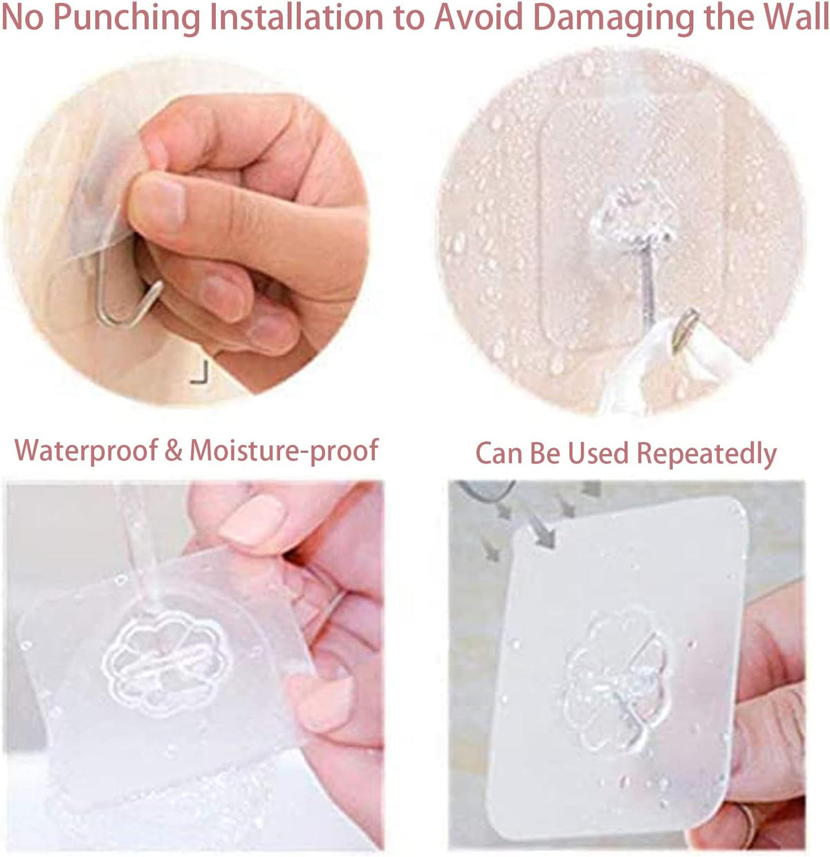 DDMY Adhesive Wall Hooks Heavy Duty 50LB Clear Hook 24 Pack for Hanging