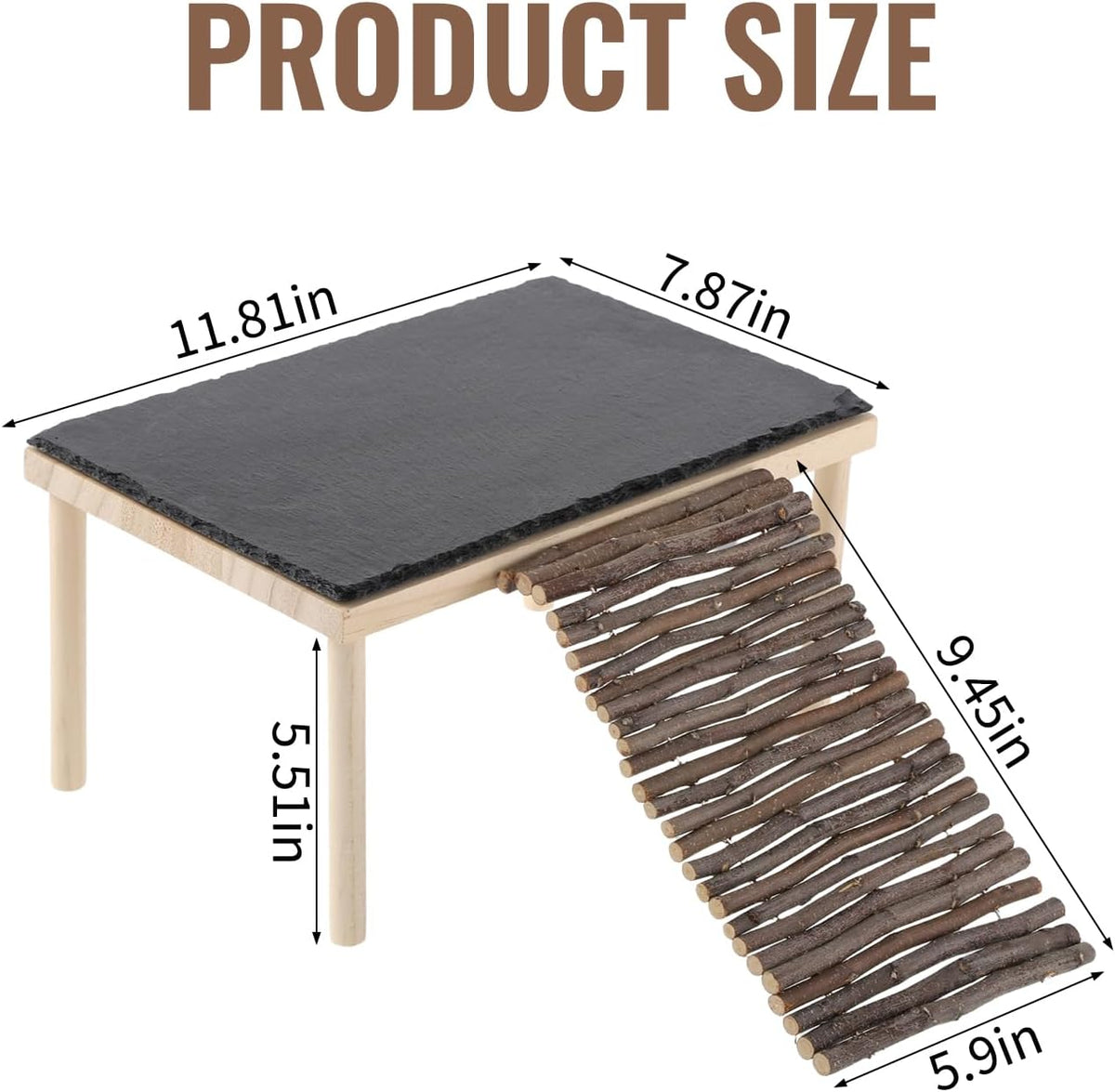 Basking Rock Platform with Climbing Ramp Slate Painted Glossy Black Platform Reptile Resting Area Bearded Dragon Hiding Burrow Reptile Tank Accessory for Tortoises Lizards Toads Geckos