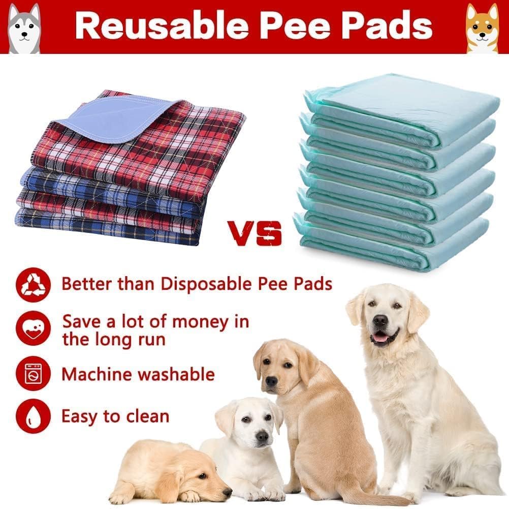 KOOLTAIL Reusable Puppy Pads, 2 Pack Washable Pee Pads for Dogs-Waterproof Non-Slip Plaid Puppy Training Pads, Absorbent Whelping Pads for Potty, Crate, Playpen, Bed, Sofa, Large Dog Mat, 31"x 36"