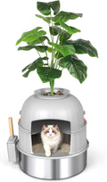 Hidden Plant Litter Box with Scoop, Stainless Steel Litter Box Plant, Grey