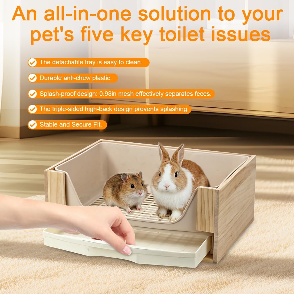 3-in-1 Rabbit Hay Feeder with Covered Hay Rack & Litter Box Drawer(Style 3)