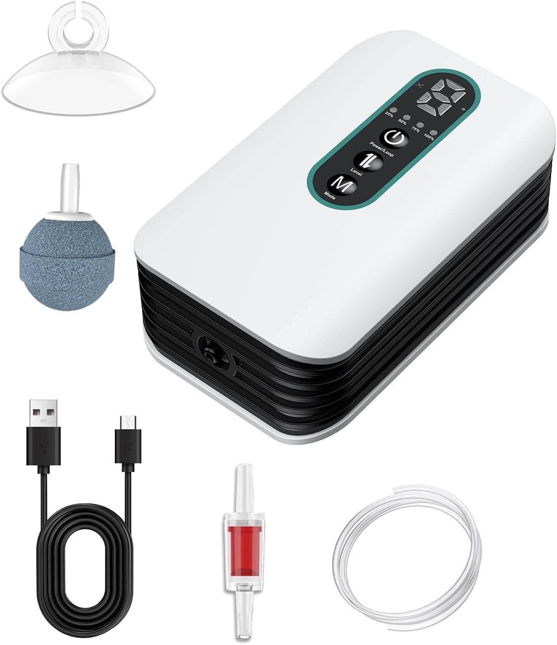 Pawfly Aquarium Air Pump, Rechargeable Battery Oxygen Pump for 5-100 Gallon Fish Tank Bucket, Adjustable Fish Tank Air Pump for Outdoor Fishing and Fish Transport
