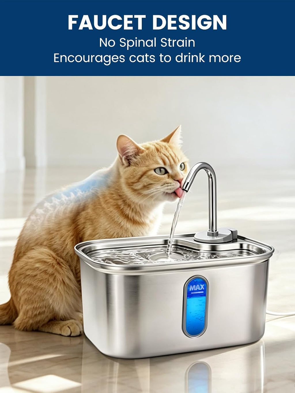 Cat Water Fountain Stainless Steel for Cats Indoor 2.5L 85oz by BPA-Free SUS304, Effective 6-Layer Filter Cat Fountain for Drinking 15dB Ultra Quiet Metal Pet Water Fountain (Fountain+1 Filter)