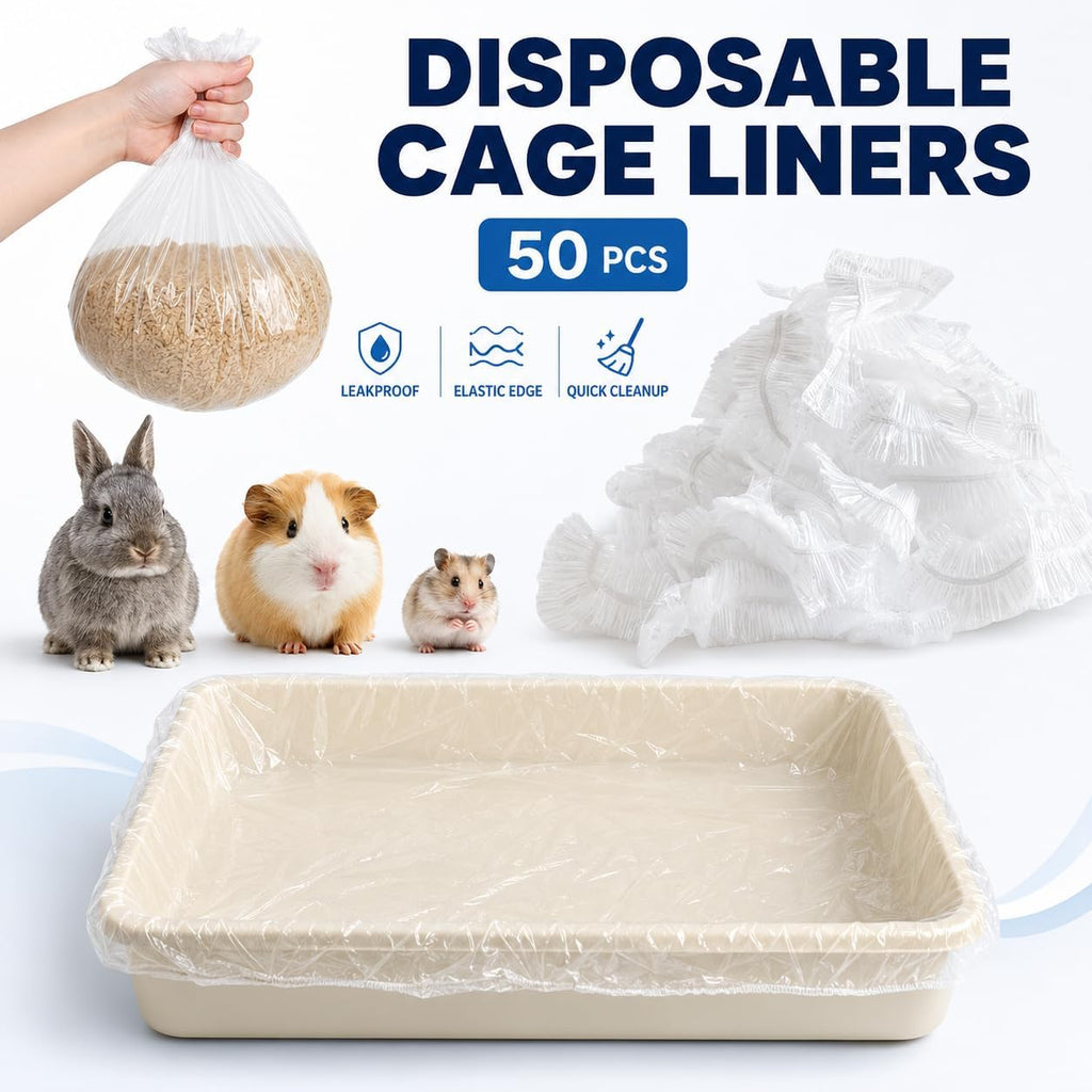 50 PCS Disposable Rabbit Cage Liner Bags, Thickened Small Animal Litter Tray Liners with Elastic Edge, 3-Second Quick Cleanup for Bunny, Guinea Pig, Ferret, Chinchilla and Cat, 40-Inch Stretched Size