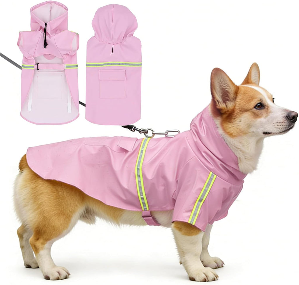 Waterproof Dog Raincoat for Small to Extra Large Dogs-Adjustable Hooded Slicker Poncho,Reflective Dog Rain Jacket with Leash Hole for Outdoor Walking,Hiking Yellow XL