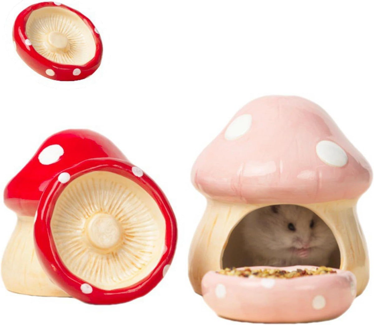 Ceramic Hamster Food Feeding Bowl Creative Furniture Hamster Hideout Mushroom Shaped for Ferret Squirrels Accessories, Food Bowl B