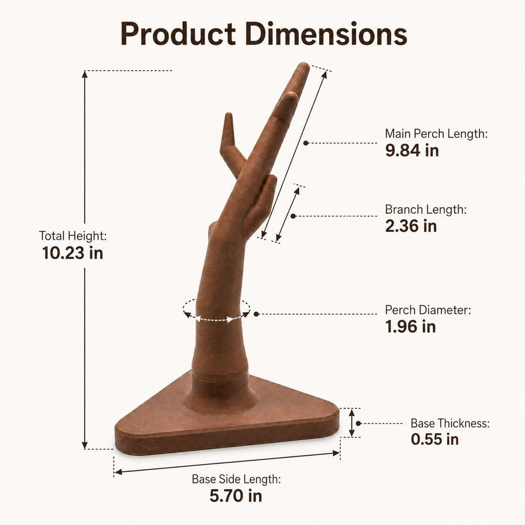 Natural-Texture Tree Branch Bird Perch, 3D Printed Organic Shape Parrot Stand for Cages, Secure Grip Bird Cage Accessories for Cockatiels, Conures, Budgies, Lovebirds and Finches