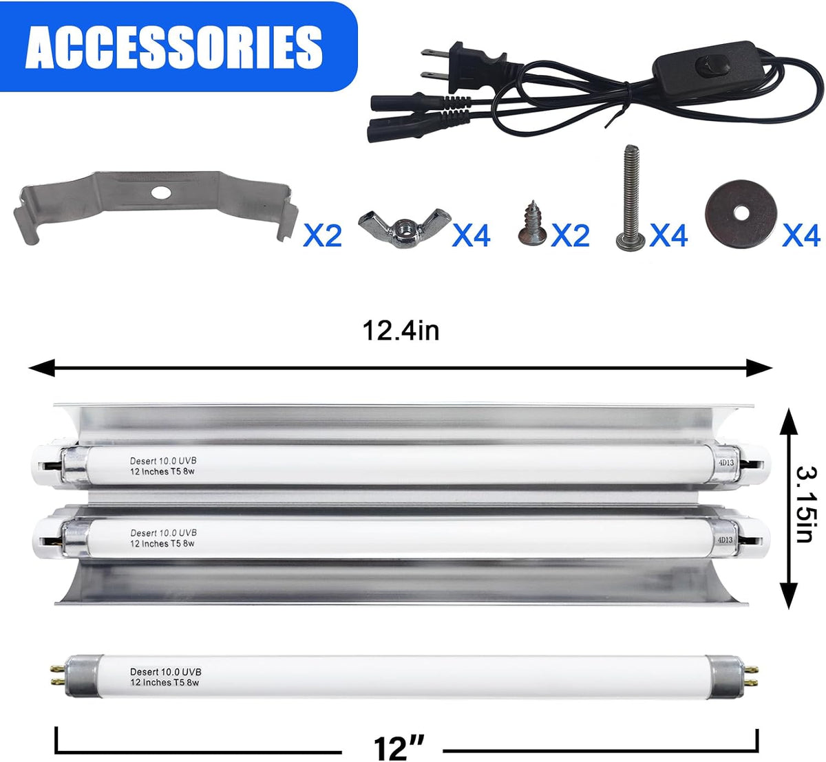Celiwace T5 Reptile Light Fixture Combo Kit 16 Watts, 12 Inches UVB Light 2x8 Watt, T5 10.0 UVB Reptile Light Fixture, Desert Reptile Light for Lizard, Bearded Dragon, Tortoise