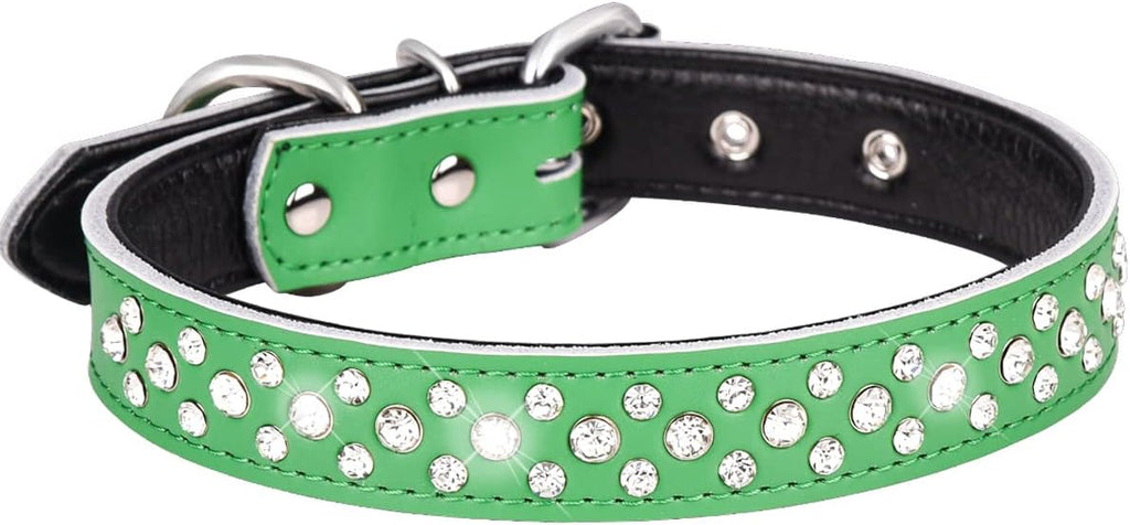 Rhinestones Dog Collar, Adjustable Sparkly Crystal Studded Genuine Leather Pet Dog Collar for Small and Medium Dogs (M, Red)