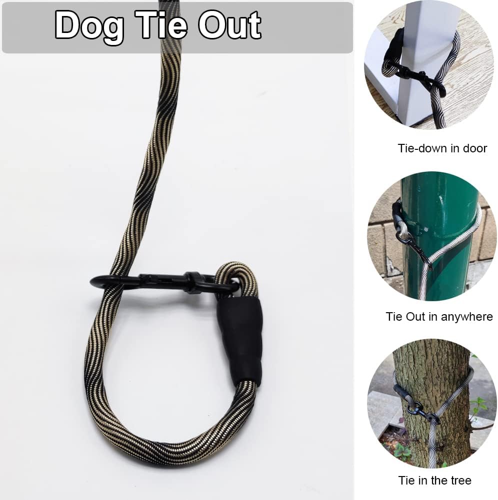 50FT Dog Tie-Out Rope + Bungee Dog Leash Extension (Black)