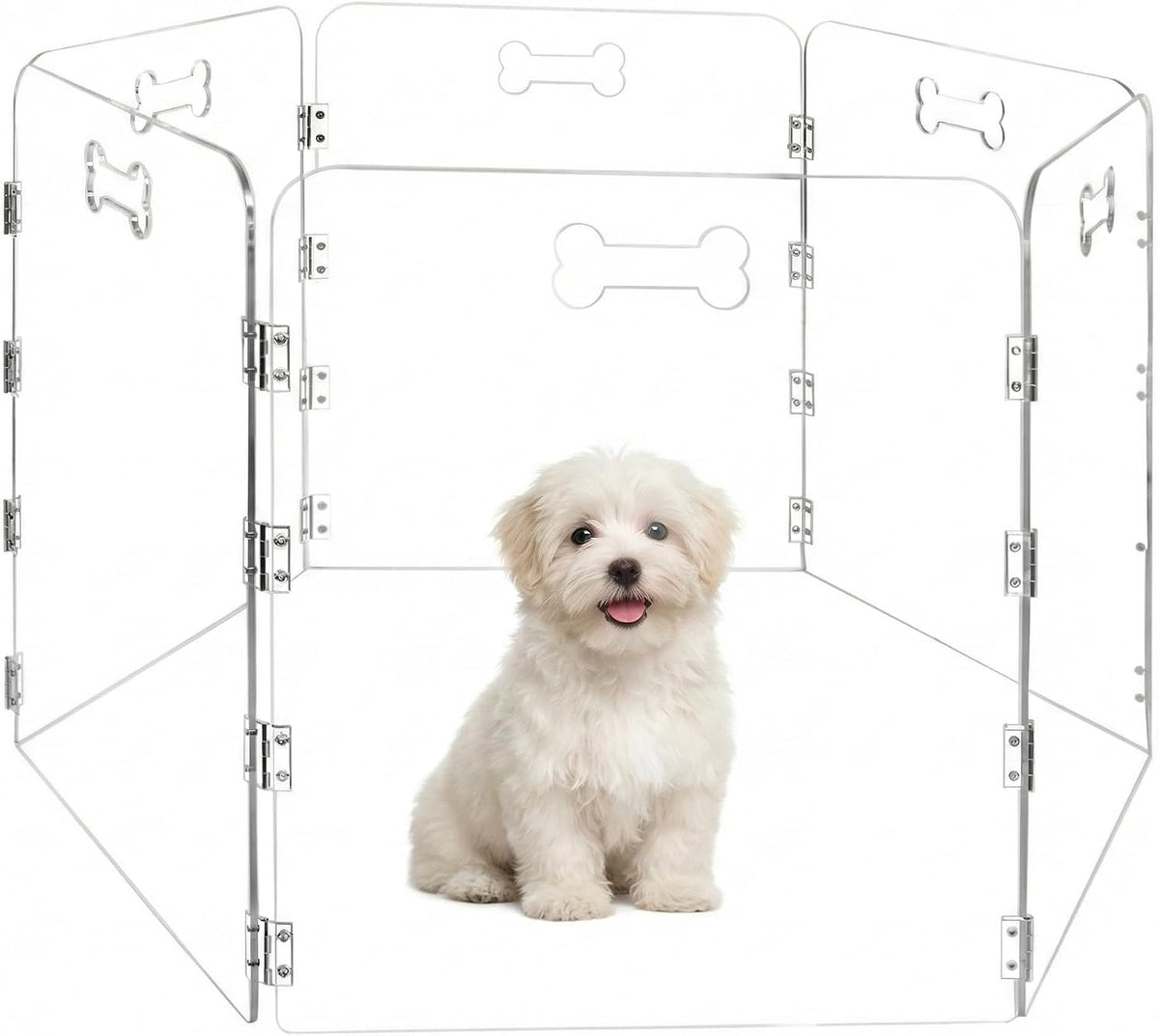 6-Panel Clear Acrylic Freestanding Dog Gate, Folding Pet Barrier