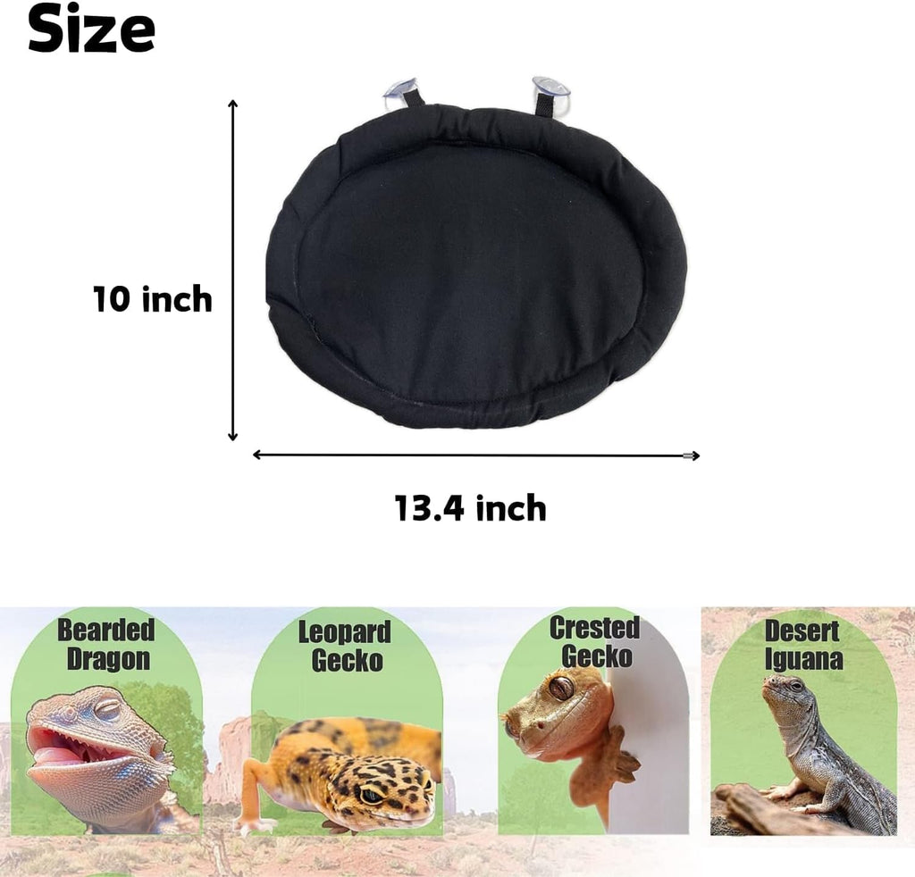 Bearded Dragon Bed with Suction Cup Soft Sleep Cushion Mat Washable for Travel Reptile Tank Pad Small Animal Carrier for Lizard Leopard Gecko Hamster Rat Bunny (Black)