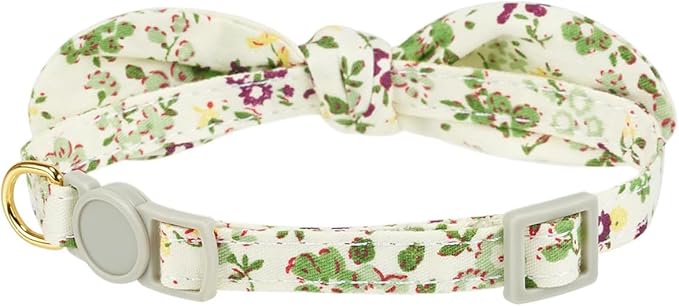 2 Pack Cotton Cat Collar, Removable Bowtie, Floral Pattern, Safety Breakaway - Image 4