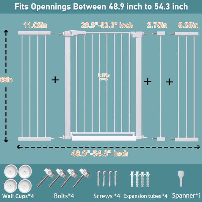 Fairy Baby 38" Extra Tall Baby Gate, 48.9"-54.3" Extra Wide Large Pet Gate - Image 2