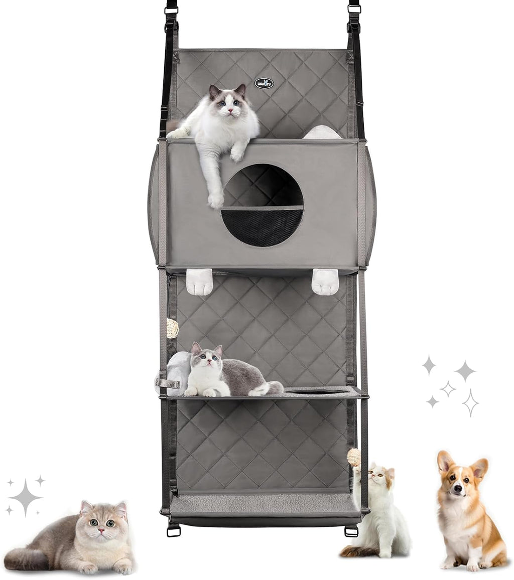 Hanging Cat Tree,Door Mounted Climber Cat Hammock for Indoor,4 Story