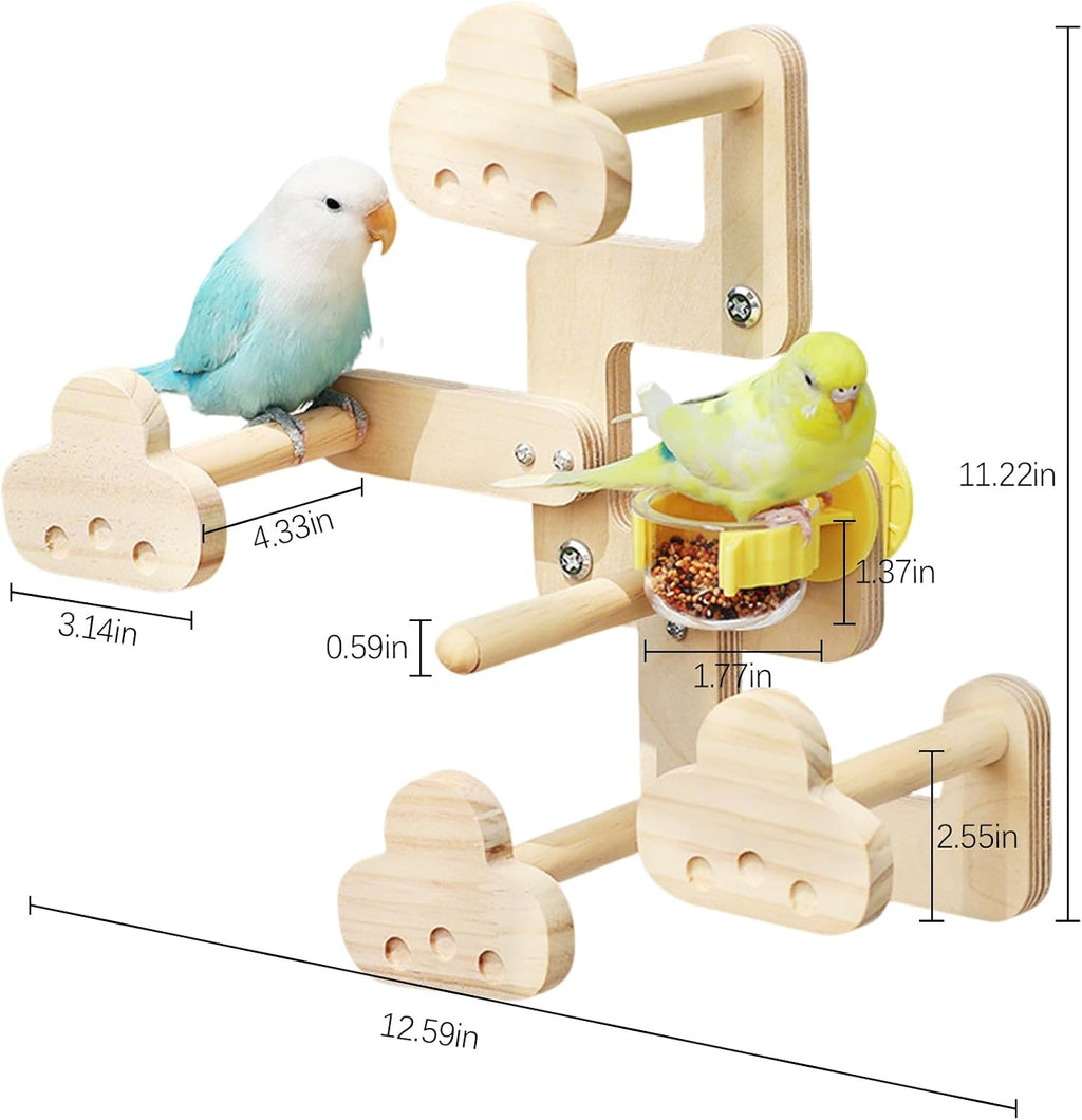 Parrots Playground,Natural Wood Perch Stand with Feeding Cups,Parrots Play Gym,Birds Perch Stand for Budgie Conures Cockatoos Lovebirds(Includes PVC Food Bowl)