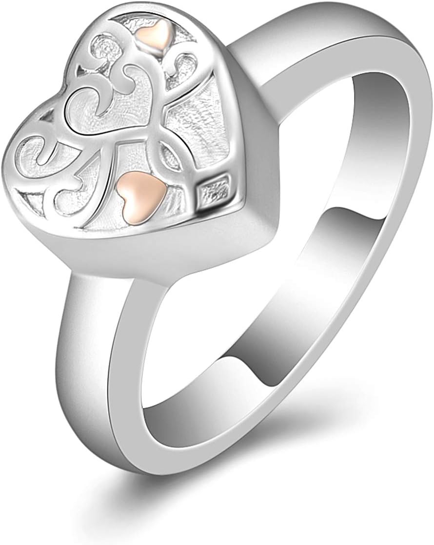 Love Heart Urn Ring for pet Dog Cat's Ashes Keepsake Memorial Jewelry Paw Print Cremation Finger Rings